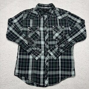 BKE Buckle Pearl Snap Athletic Fit Western Cowboy Plaid Shirt Green Men's Size M